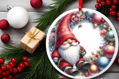 Christmas Gnome Round Ornament Sublimation PNG Product Image 2