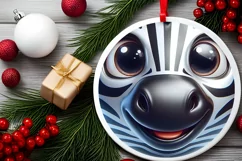 Christmas Zebra Round Ornament Sublimation PNG Product Image 2