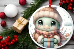 Winter Dressed Baby Turtle Round Ornament Sublimation PNG Product Image 2