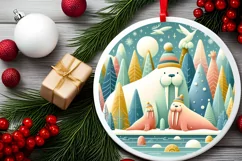 Colorful Winter Walrus Ornament Sublimation PNG Product Image 2