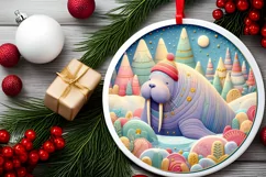 Colorful Winter Walrus Ornament Sublimation PNG Product Image 1