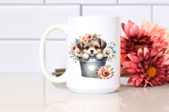 Cute Baby Dog in Bucket with Flowers PNG Product Image 2