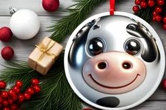 Cow Smiling Round Ornament Sublimation PNG Product Image 2