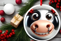 Cow Smiling Round Ornament Sublimation PNG Product Image 2