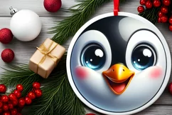 Penguin Smiling Round Ornament Sublimation PNG Product Image 2