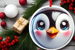 Penguin Smiling Round Ornament Sublimation PNG Product Image 2
