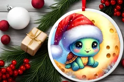 Baby Turtle Round Ornament Sublimation PNG Product Image 2