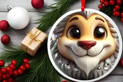 Lion Smiling Round Ornament Sublimation PNG Product Image 2