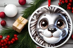 Lion with Shiny Diamond Christmas Round Ornament Sublimation Product Image 2