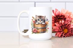 Cute Baby Cat with Wooden Bucket PNG Product Image 2