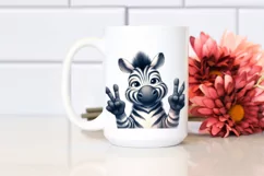 Funny Cute Zebra Portrait Smiling Victory Sign Watercolor Product Image 2