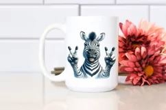 Funny Cute Zebra Portrait Smiling Victory Sign Watercolor Product Image 2