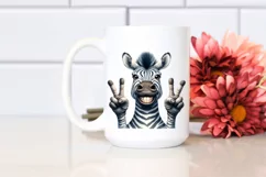 Funny Cute Zebra Portrait Smiling Victory Sign Watercolor Product Image 2