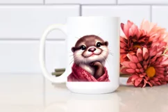 Funny Cute Otter Smiling Diva Look Watercolor Clipart Product Image 2