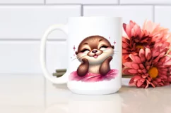Funny Cute Otter Smiling Diva Look Watercolor Clipart Product Image 2