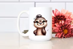 Funny Cute Otter Smiling Diva Look Watercolor Clipart Product Image 2