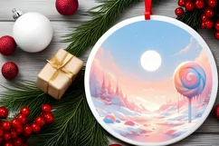 Winter Candy Round Ornament Sublimation PNG Product Image 2