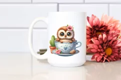 Funny Baby Owl in Teacup | Sublimation Clipart Product Image 2