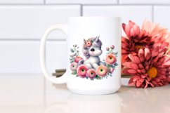 Cute Baby Unicorn with Ranunculus | Sublimation | Clipart Product Image 2