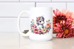 Cute Baby Unicorn with Ranunculus | Sublimation | Clipart Product Image 2