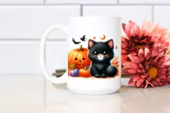 Cute Baby Black Cat with Pumpkin | Clipart Product Image 2