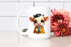 Funny Baby Cow with Tie | Raincoat Caricature Product Image 2
