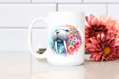 Pastel Walrus, Flowers | Sublimation | Clipart Product Image 2