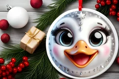 Swan Smiling Round Ornament Sublimation PNG Product Image 2