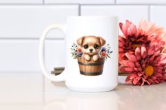 Cute Baby Dog with Wooden Bucket PNG Product Image 2