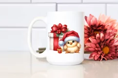 Funny Chicken in Santa Hat Behind Gift Box PNG Product Image 1