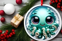 Octopus Smiling Round Ornament Sublimation PNG Product Image 2