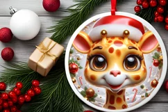 Giraffe Smiling Round Ornament Sublimation PNG Product Image 2