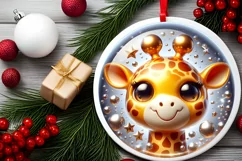 Giraffe Smiling Round Ornament Sublimation PNG Product Image 2