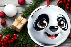 Shiny Christmas Face Round Panda Sublimation PNG Product Image 2