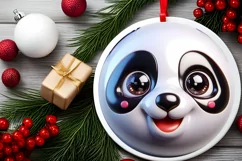 Panda Smiling Round Ornament Sublimation PNG Product Image 2