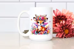Watercolor Vibrant Deer with Flower Crown, Transparent PNG Product Image 2