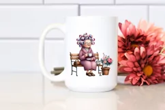 Old Lady Tea Cup Hair Curlers Clipart Product Image 2