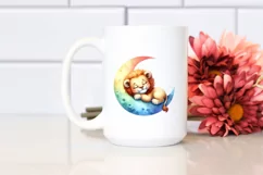 Cute Baby Lion Sleeping Moon Watercolor Product Image 2