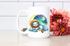 Cute Baby Lion Sleeping Moon Watercolor Product Image 2