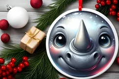 Rhino Smiling Round Ornament Sublimation PNG Product Image 2