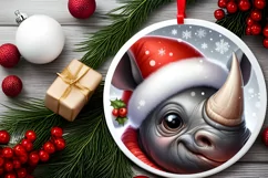 Rhino Smiling Round Ornament Sublimation PNG Product Image 2