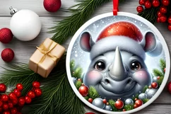 Rhino Smiling Round Ornament Sublimation PNG Product Image 2