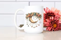Vintage Half Moon with Stars, Postcard Style PNG Product Image 2