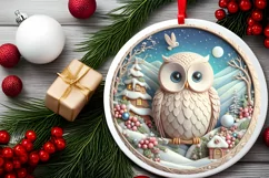 Owl Christmas Round Cute Ornament Sublimation Product Image 1