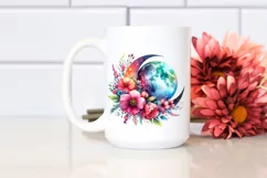 Vibrant Half Moon Drawing with Flowers PNG Product Image 2