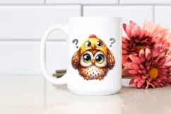 Watercolor Funny Owl Chick with Big Eyes Clipart Product Image 2