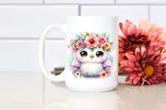 Cute Cartoon Owl Watercolor with Flower Crown Product Image 2