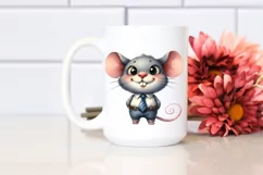 Watercolor Funny Baby Mouse Standing Tie Clipart Product Image 2