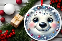 Polar Bear Smiling Round Ornament Sublimation PNG Product Image 2