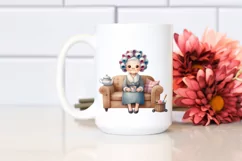 Old Lady Tea Cup Hair Curlers Clipart Product Image 2